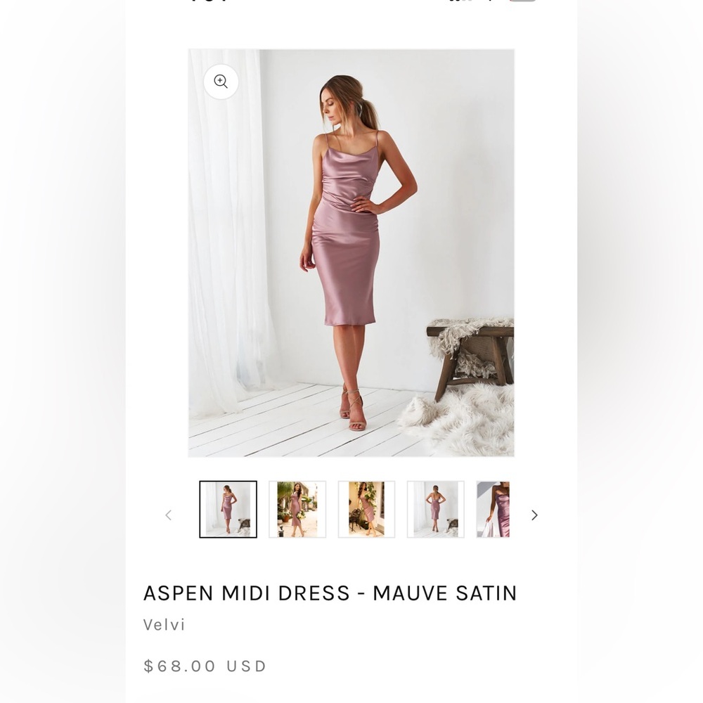 Mauve pink satin midi dress size 6 brand new